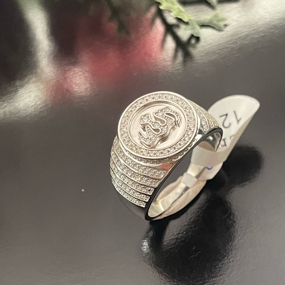 Kenneth Jay Lane Silver Plated Ring with Aquamarine Austrian  Size 12 sterling silver ring Austrian crystals